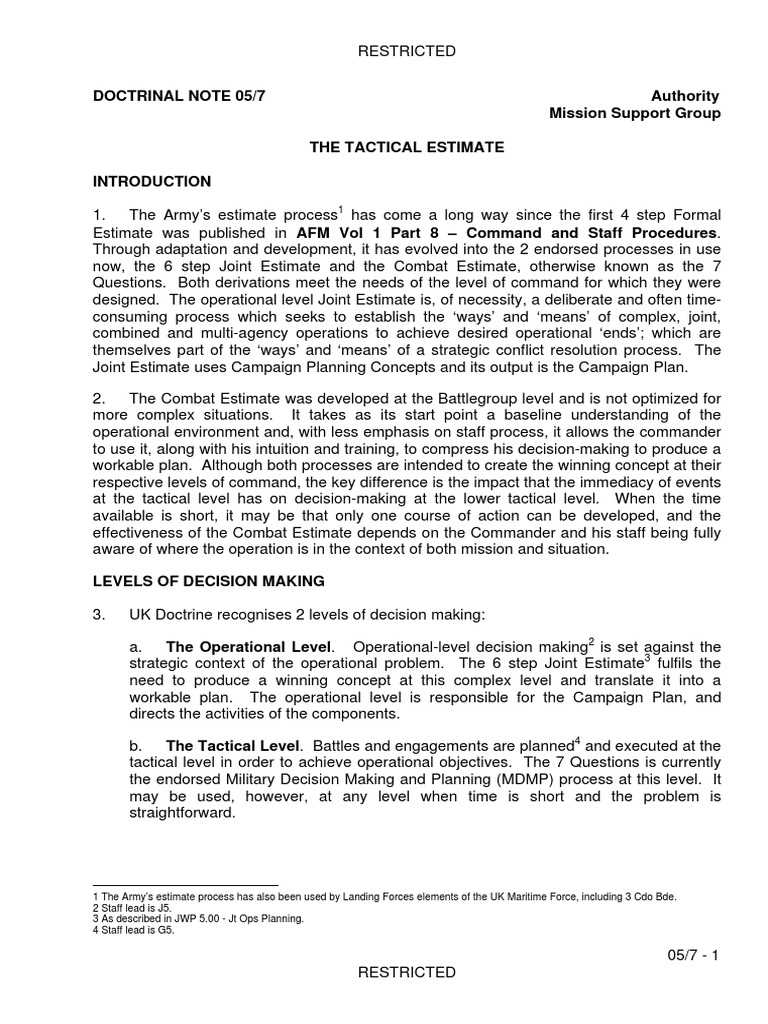 Tactical Estimate Process Overview | PDF | Business | Technology ...