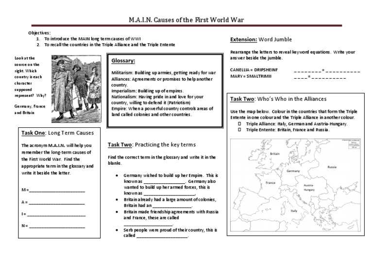 MAIN Causes WWI Worksheet PDF
