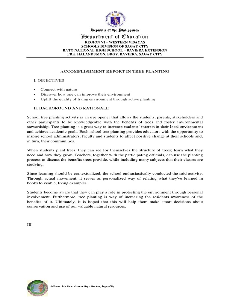 Accomplishment Report in Tree Planting | PDF