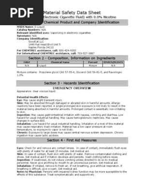 E-Liquid MSDS: 0.0% Nicotine Safety