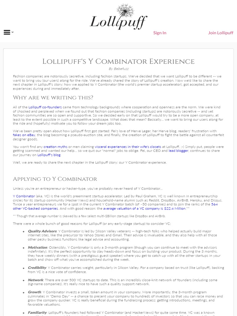 Lollipuff's Y Combinator Experience - Lollipuff