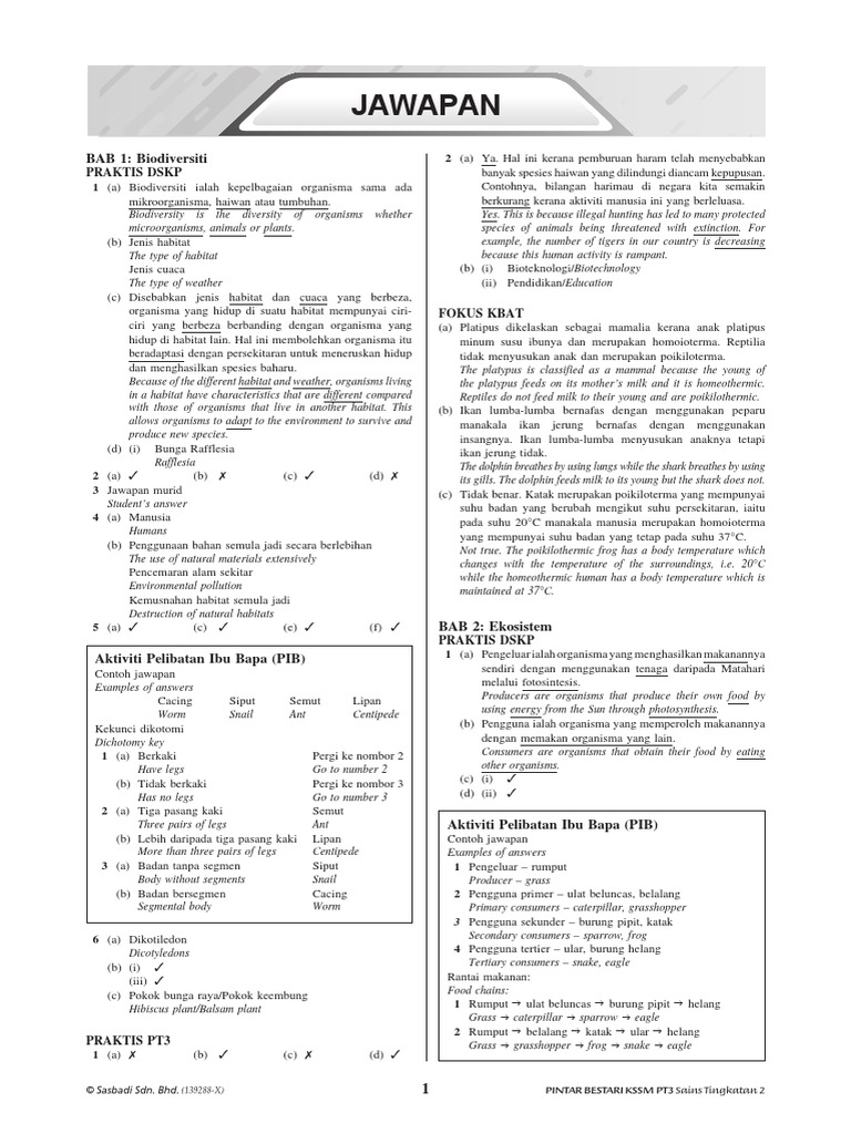 Jawapan Modul Aktiviti Pintar Bestari Sains Tingkatan 2 PDF  PDF