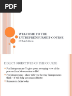 Welcome To The Entrepreneurship Course: S G Raja Sekharan