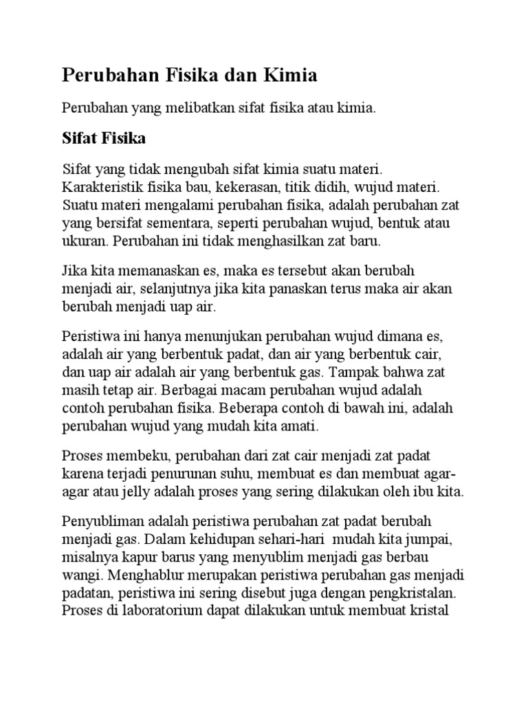 Pr Tentang Perubahan Fisika Dan Kimia