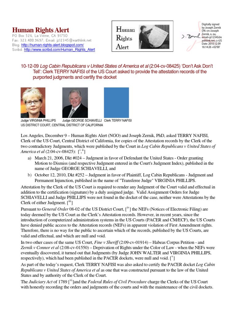 Human Rights Alert PO Box 526, La Verne, CA 91750 Blog Scribd  PDF