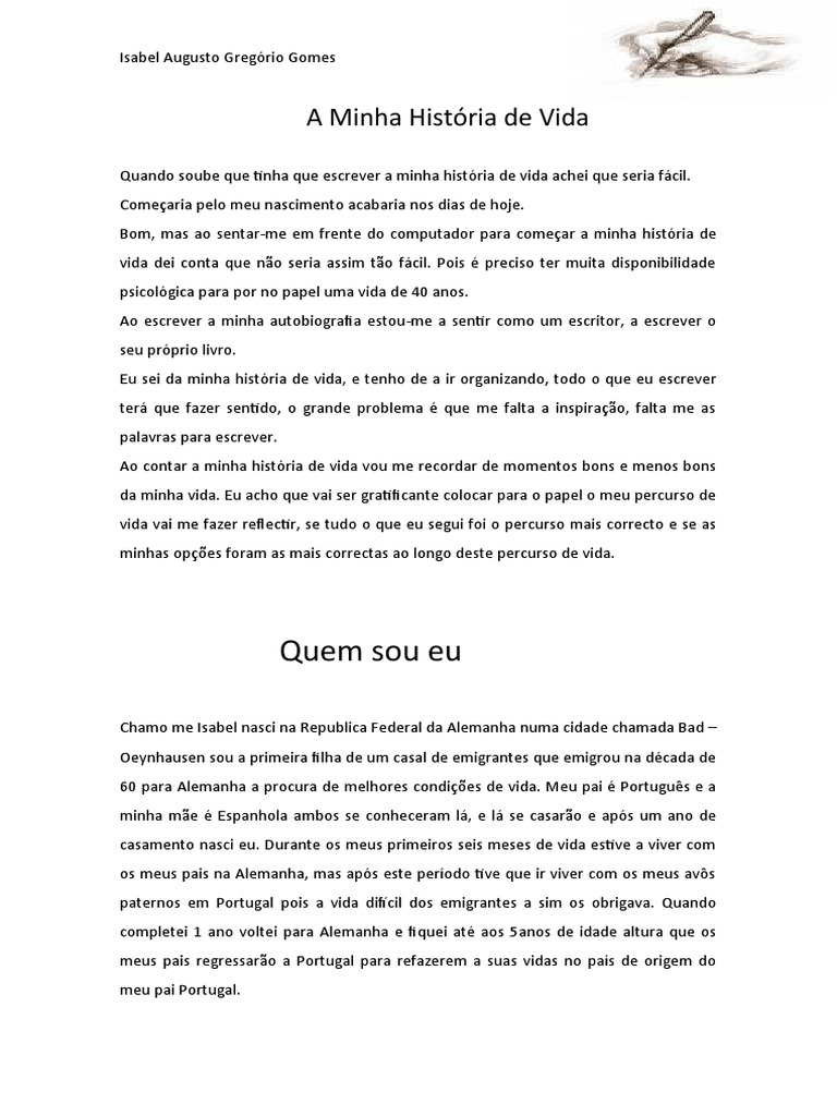 Minha História de Vida: Isabel Gomes | PDF | Vida