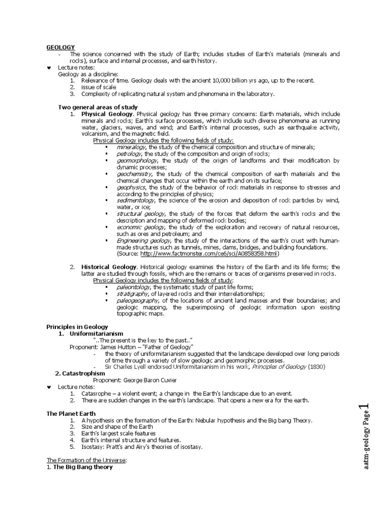 Geology Lecture Notes: Key Concepts | PDF | Social Science | Science ...