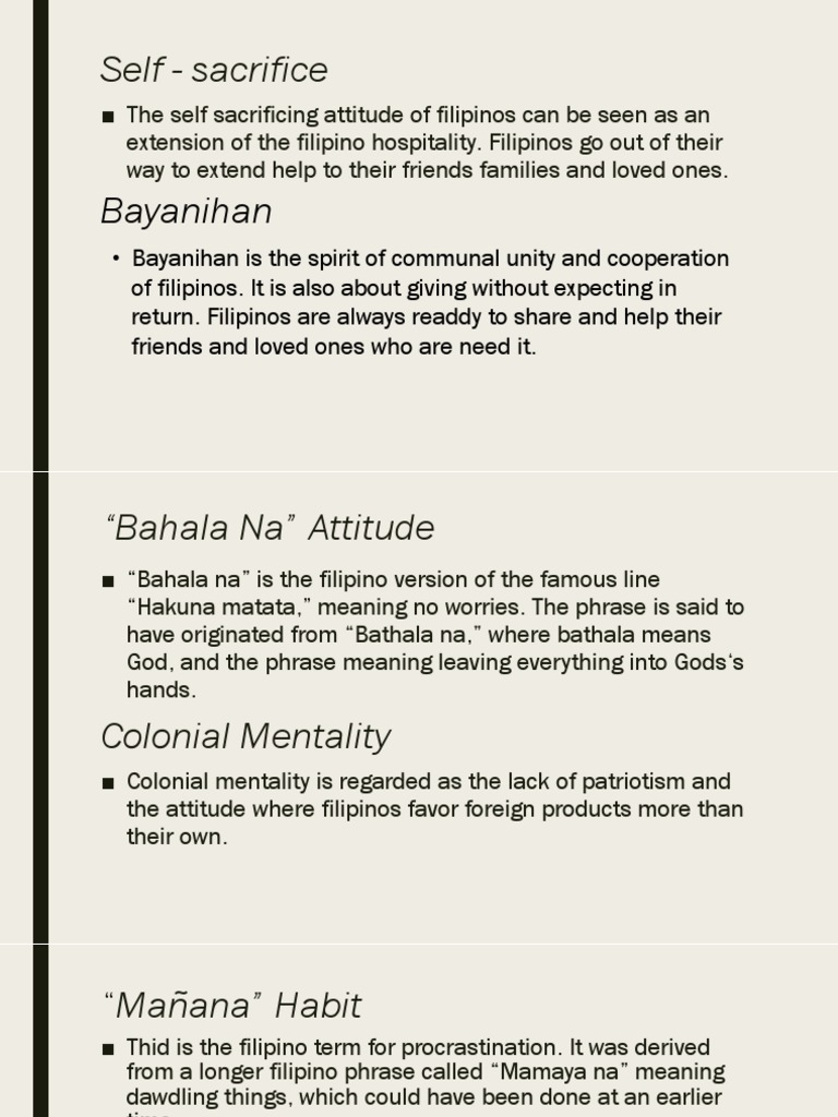 Filipino Values: Bahala Na & Self-Sacrifice | PDF | Social Science ...