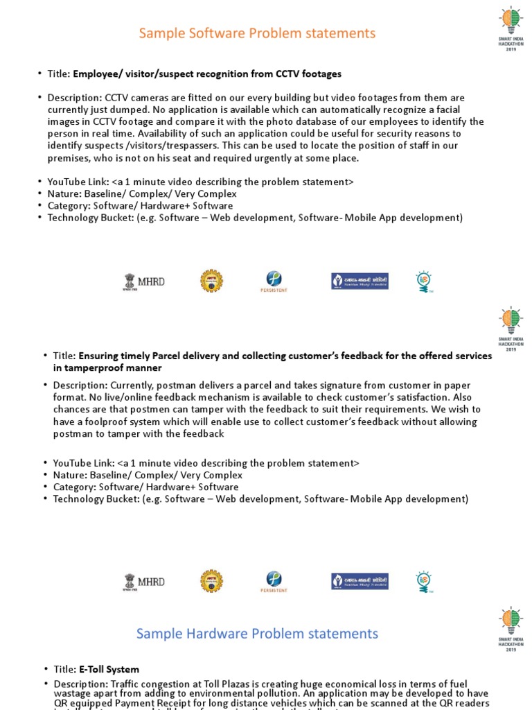 Software and Hardware Problem Statements | PDF