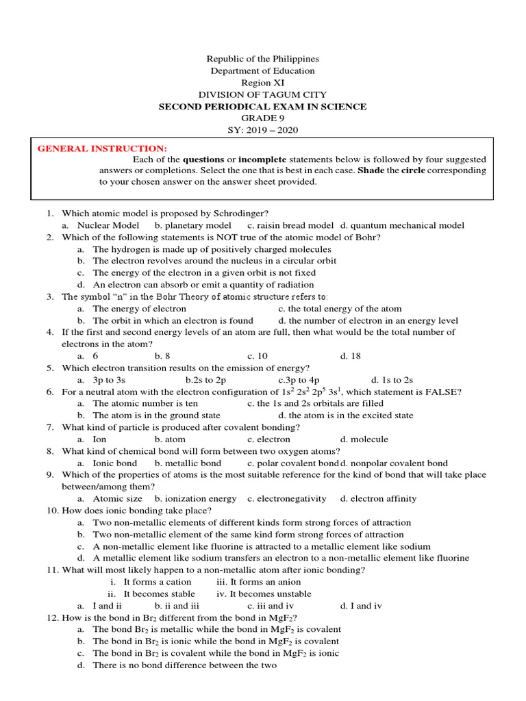 Grade 9 Science 2nd Quarter Exam 2020 | PDF