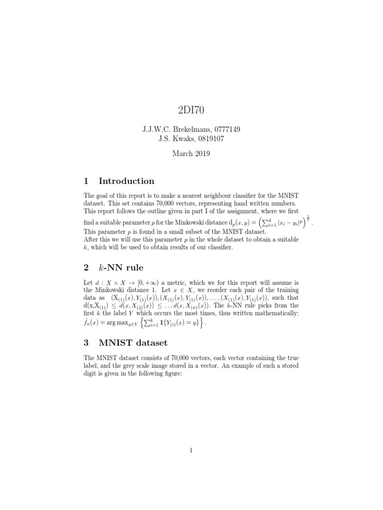 MNIST k-NN Classifier Analysis | PDF