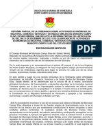Ordenanza Sobre Actividades Económicas Del Municipio Campo Elías Del Estado Merida - Con Nuevo Clasificador de Actividades