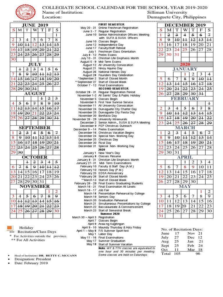 Collegiate Calendar2019 2020 | PDF | Academic Term | Holidays