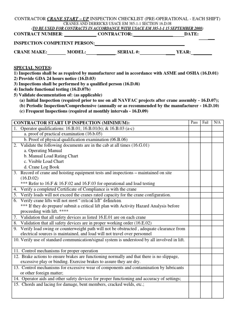 2009 Crane Start Up Inspection Form | PDF