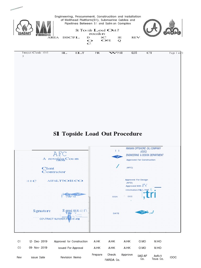 SL-ELT-PR-WPS1-4105-C1-S1 Topside Load Out Procedure | PDF