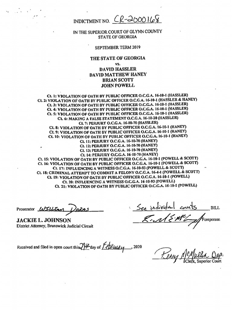 Full Indictment of 4 Glynn County Law Enforcement Officers PDF