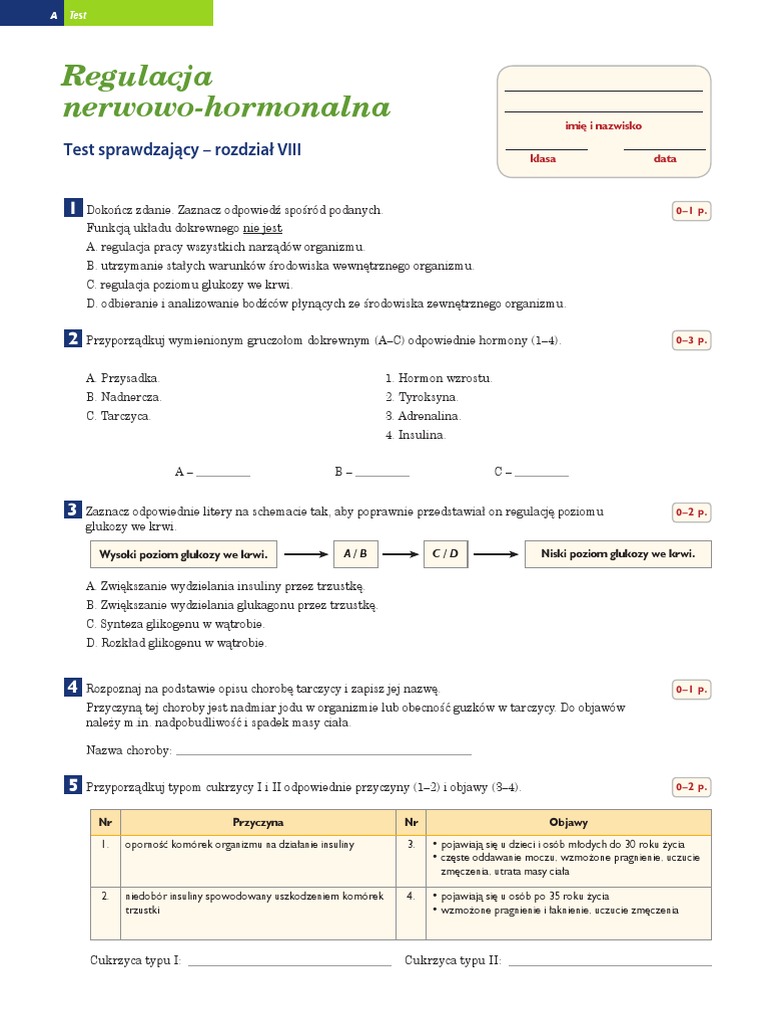 Sprawdzian Z Biologi Klasa 7 Regulacja Nerwowo Hormonalna test-regulacja-nerwowo-hormonalna