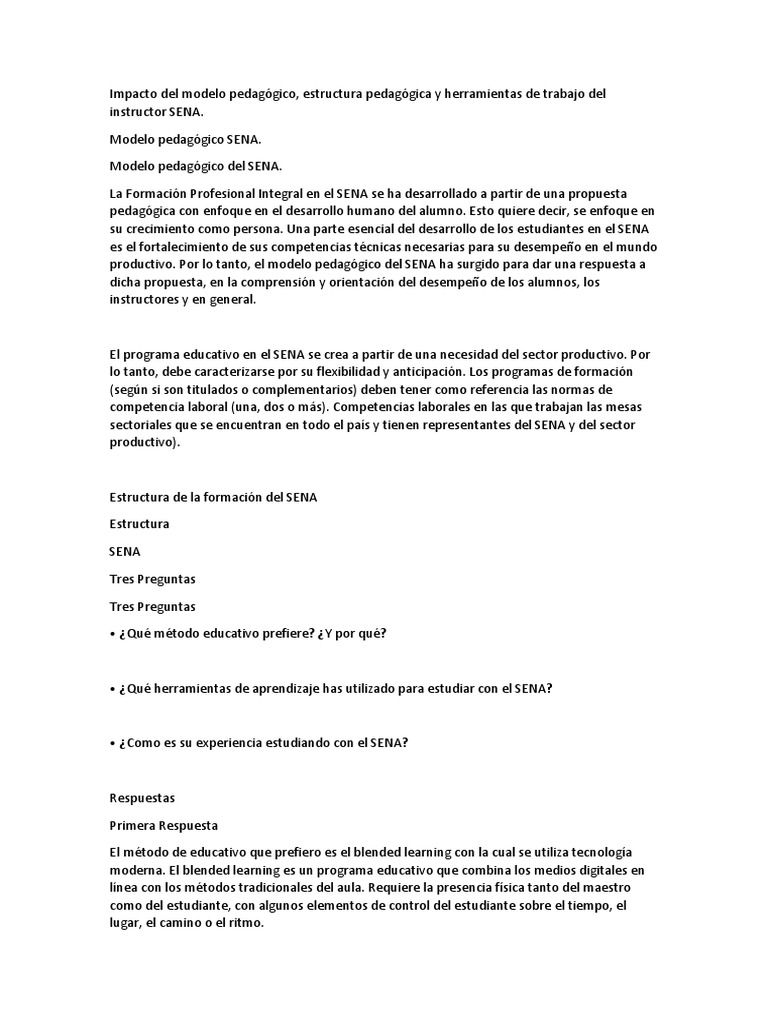 Impacto del Modelo Pedagógico SENA | PDF | Aprendizaje | Desarrollo ...