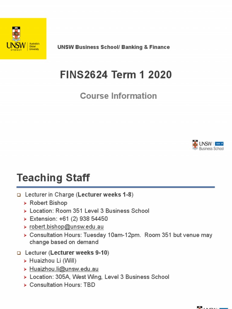 UNSW FINS2624 Course Overview | PDF | Lecture | Tutorial