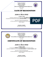 Official Certificate Recognition Honors
