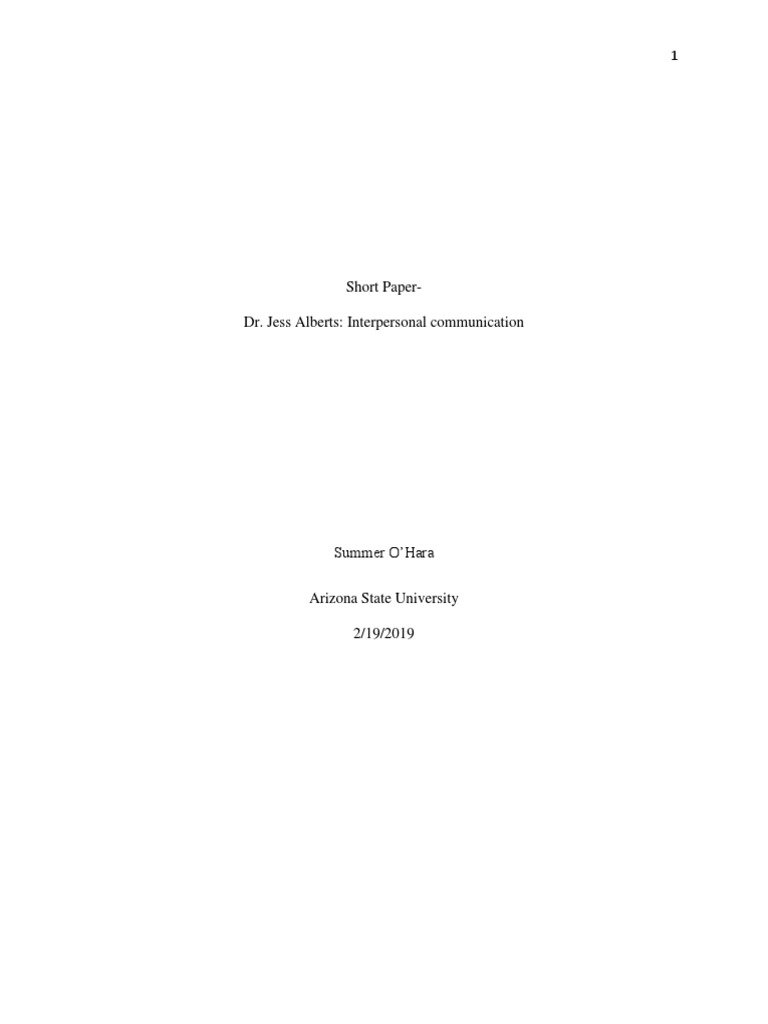Short Paper PDF Interpersonal Communication Interpersonal