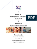 A Report On Working Capital Management in The Field of Finance For Zydus Cadila Healthcare LTD