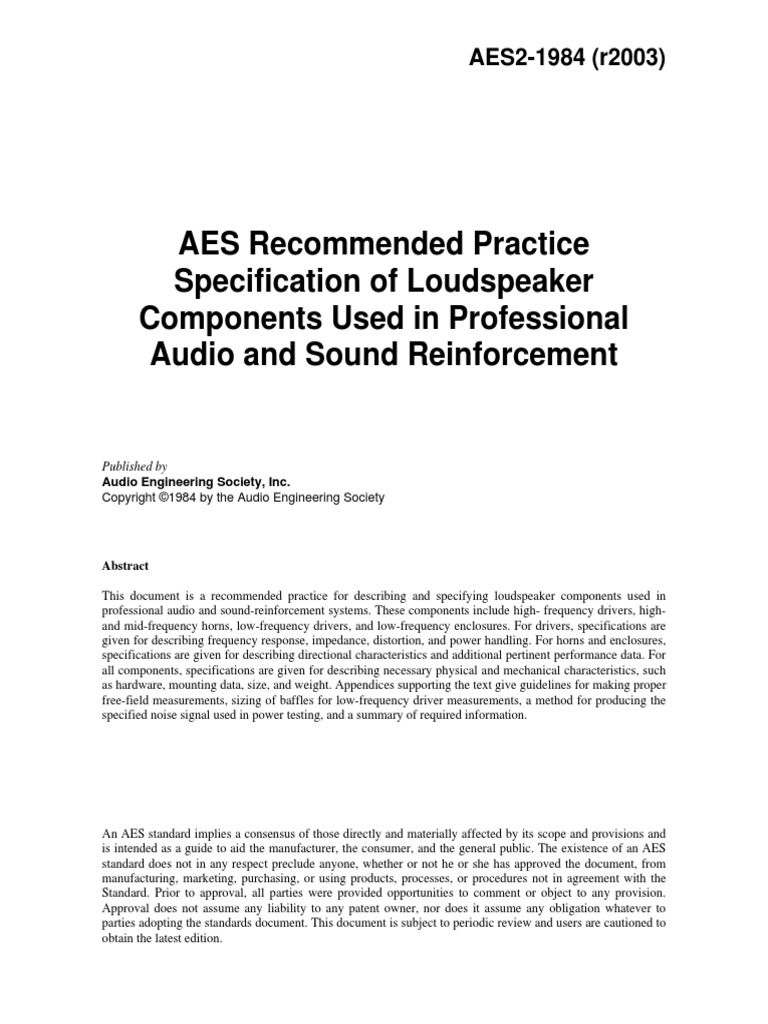 AES2 1984 r2003 PDF | PDF | Loudspeaker | Amplifier