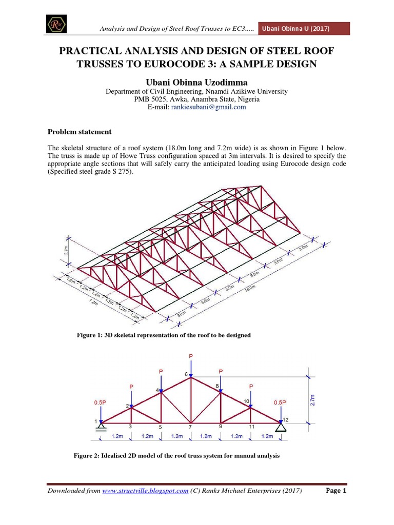 Steel Roof Truss Design Analysis EC3 | PDF | Truss | Buckling