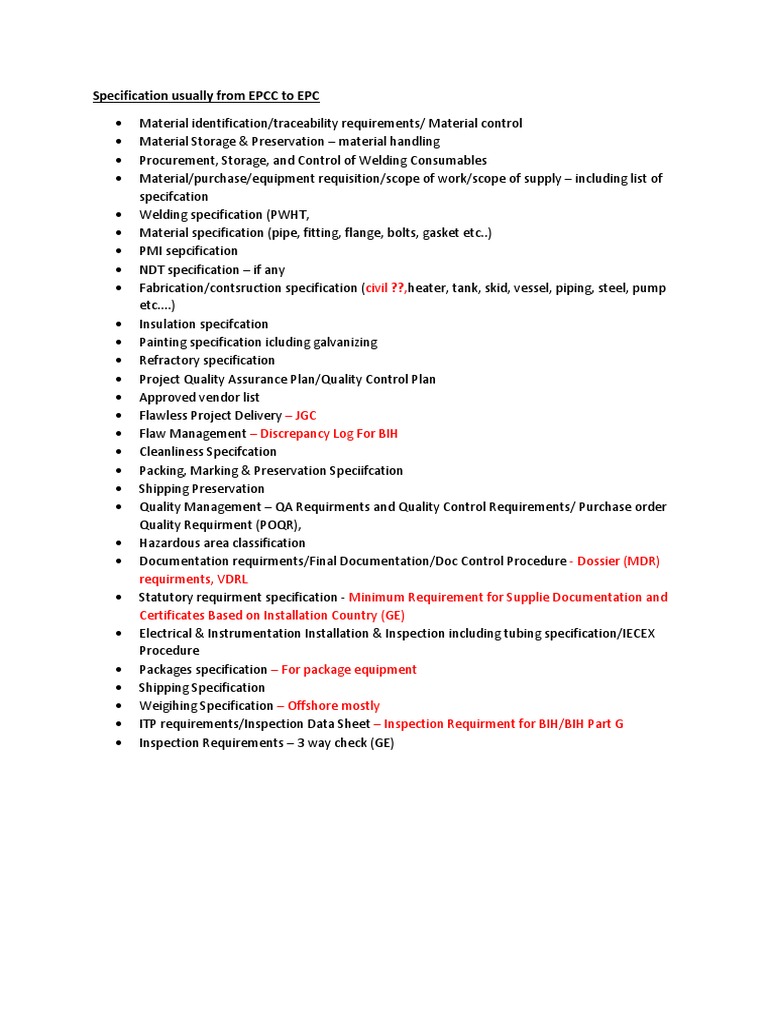 EPCC Material Specifications Overview | PDF