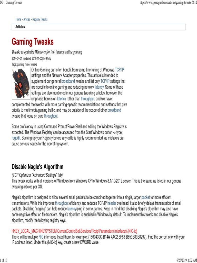 SG Gaming Tweaks PDF Network Congestion Transmission Control