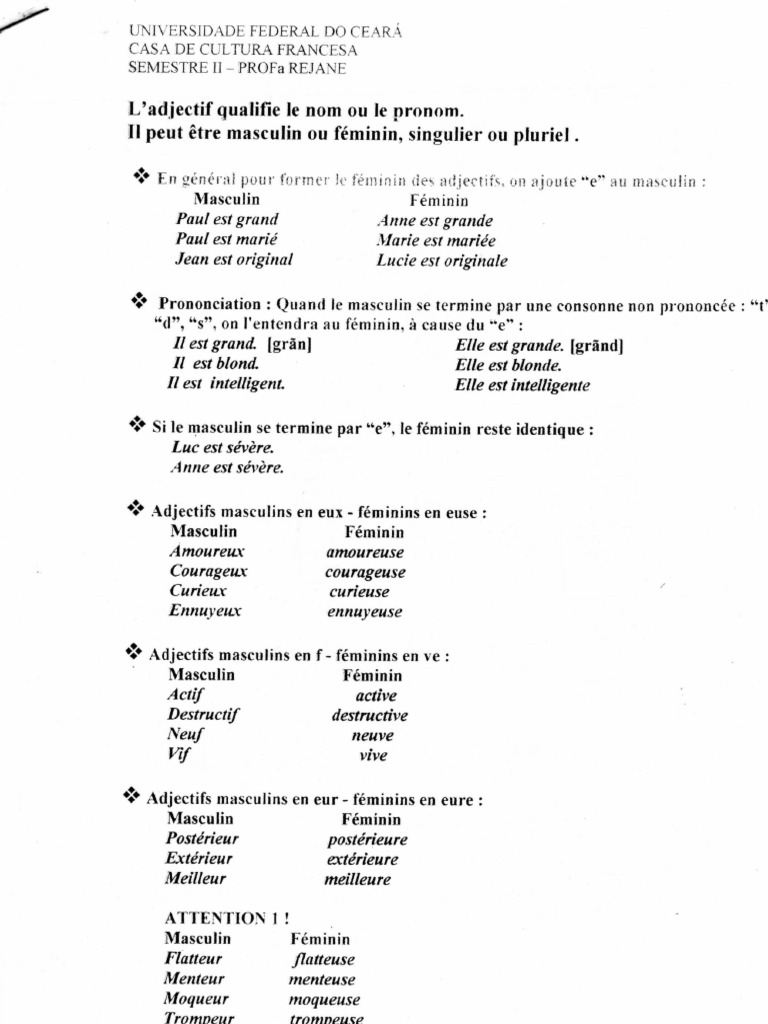 Adjectif 01 Pdf