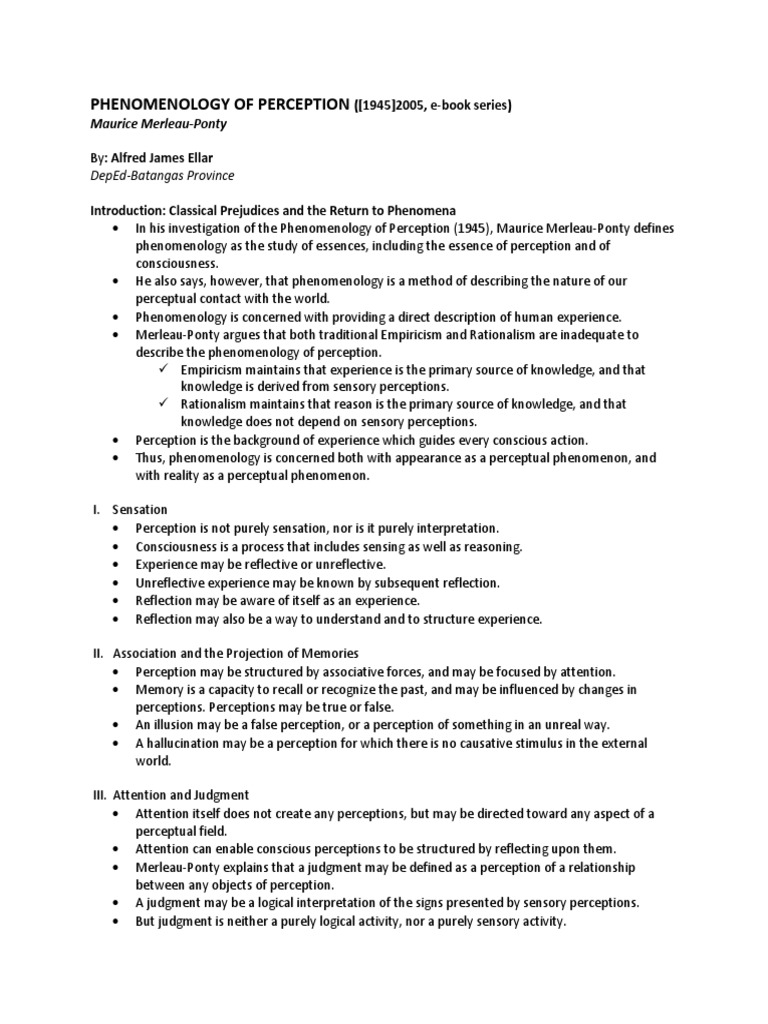 Phenomenology of Perception PDF Perception Thought