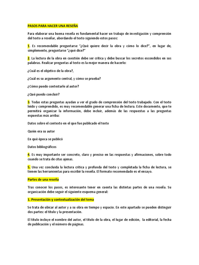 Pasos para Hacer Una Reseña | PDF | Autor | Traducciones