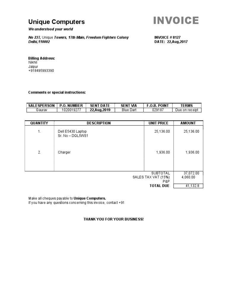 Dell Laptop Invoice #8127 | PDF