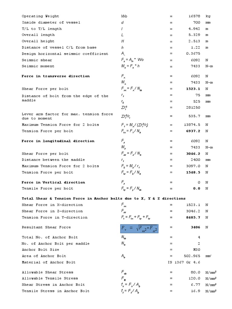 Anchor Bolt Calculation PDF Bending Stress (Mechanics)