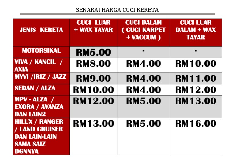 Harga Cuci Kereta New Pdf Pdf