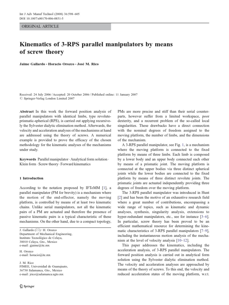 Kinematics of 3-RPS Parallel Manipulators by Means of Screw Theory ...