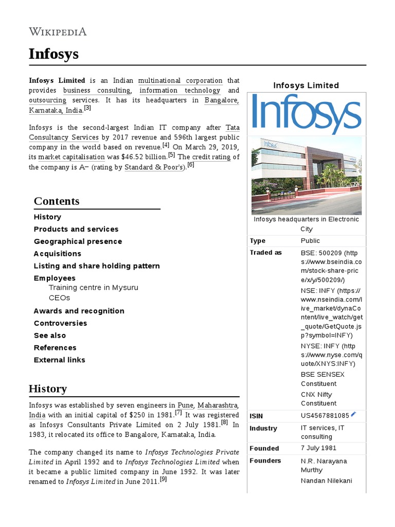 INFORMATION ABOUT INFOSYS COMPANY PDF intelligence overview