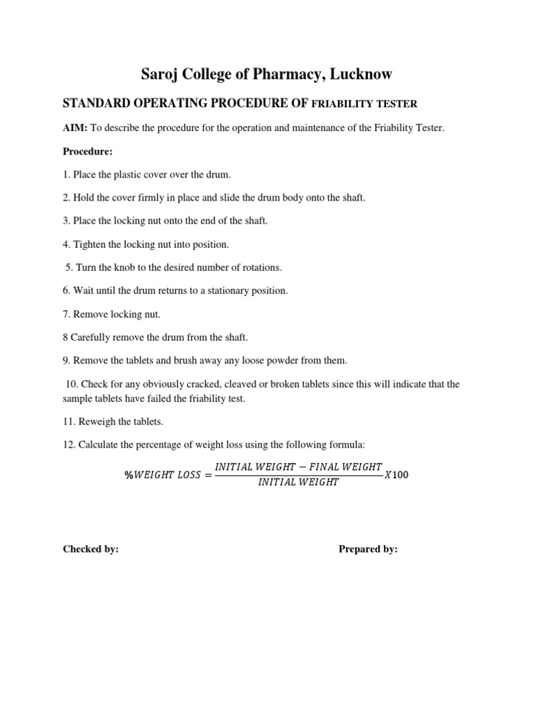 Tablet Friability Sop | PDF