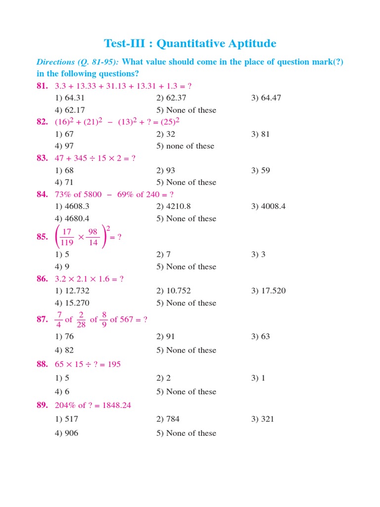 Quantitative Aptitude Model Question Papers PDF | PDF | Numbers ...