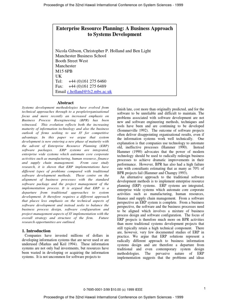 Enterprise Resource Planning: A Business Approach To Systems ...