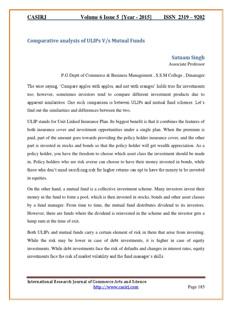Comparative Analysis of ULIPs V S Mutual | PDF | Investment Fund ...