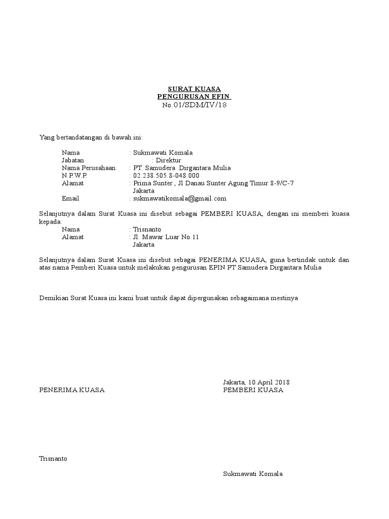 Contoh Surat Penting Contoh Surat Kuasa Efin Contoh S - vrogue.co