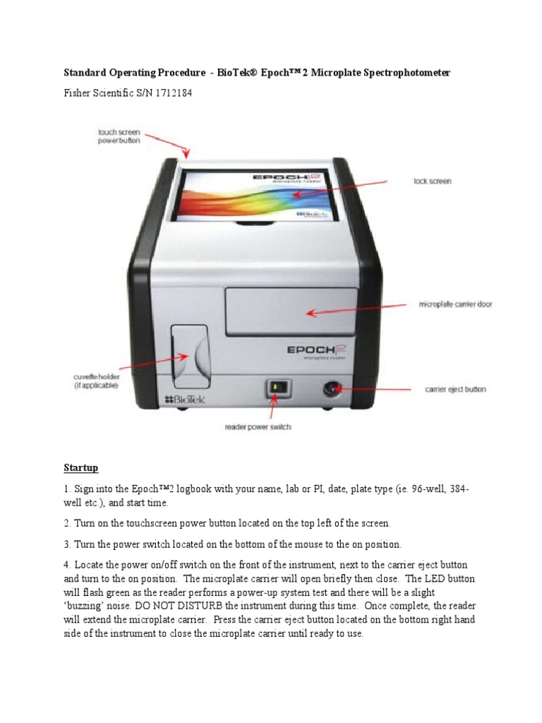 SOP BioTek Epoch 2 Plate Reader | PDF