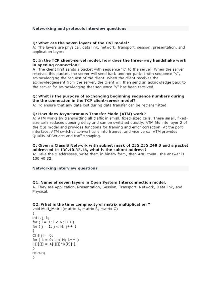 Networking and Protocols Interview Questions | PDF