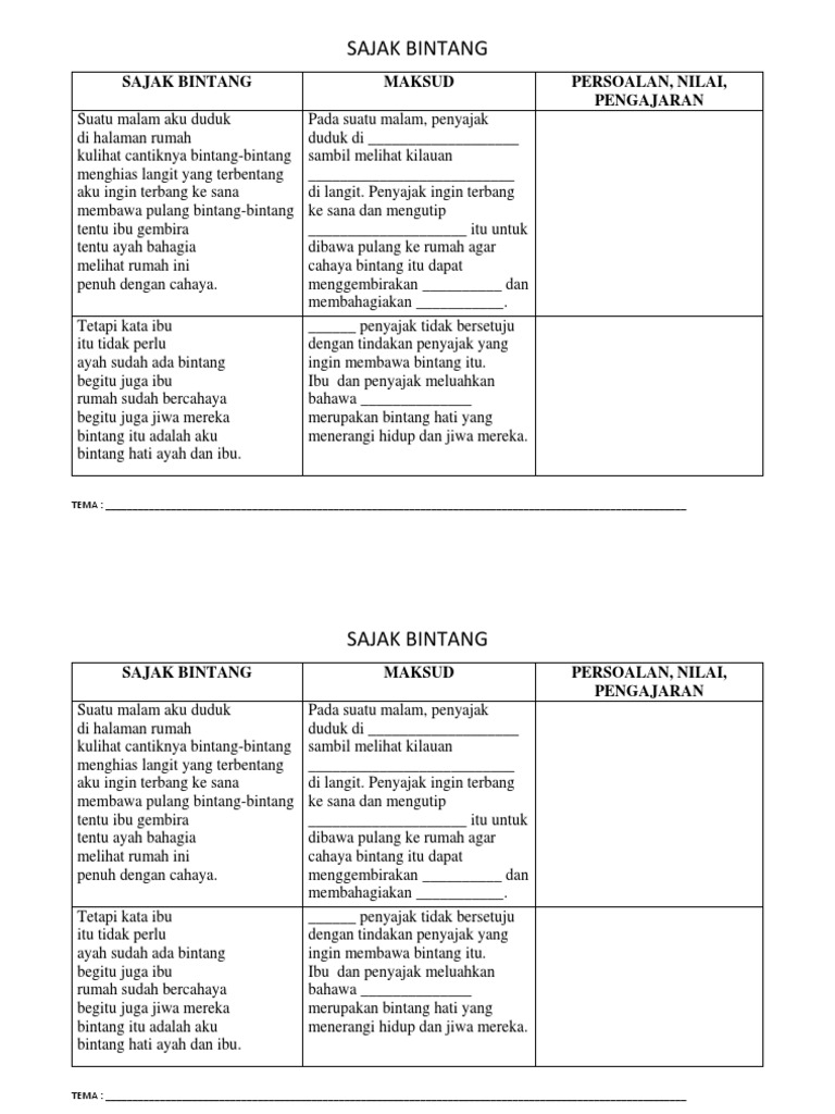 Sajak Bintang Tingkatan 3 Devintrf