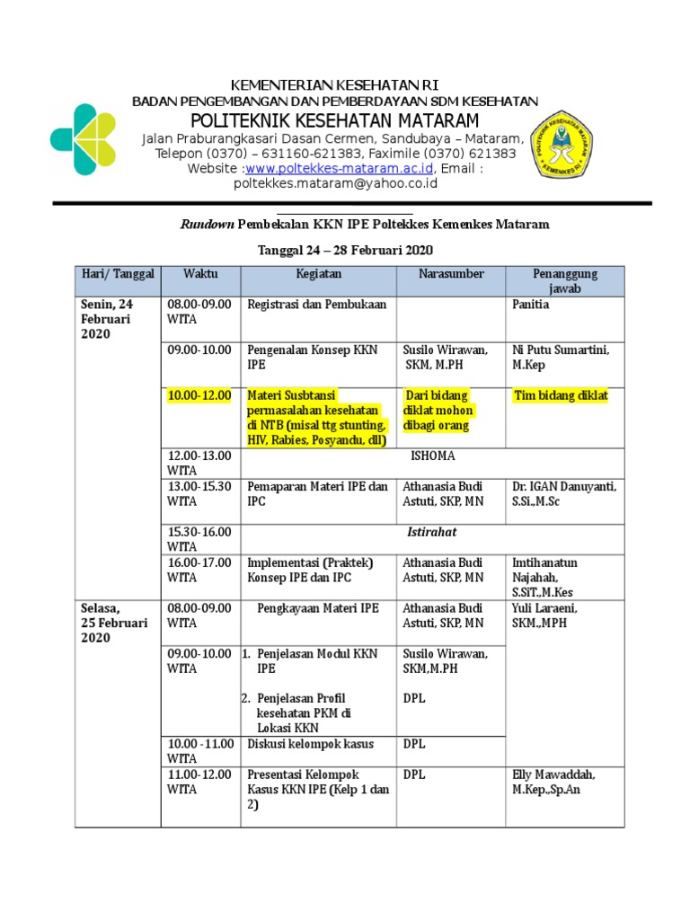 Rundown Kegiatan Pembekalan KKN IPE | PDF
