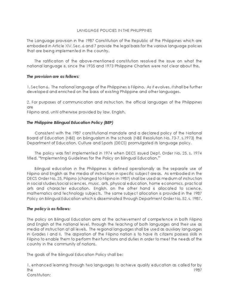 Language Policies in the Philippines | PDF | Multilingualism | Philippines
