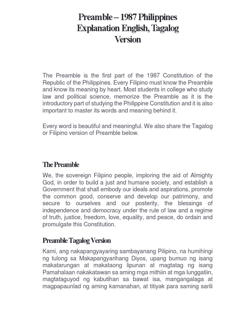 Preamble Explanation | PDF | Tagalog Language | Forests