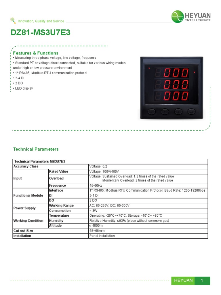 MS3U7E3AC Voltage Sensor PDF Power Supply Physical Quantities